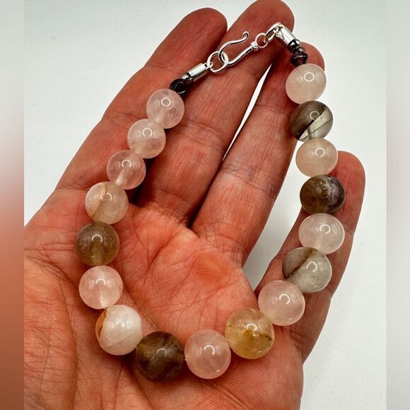 SALE! Stunning 10mm various quartz stone beads with sterling silver clasp! - Picture 4 of 11
